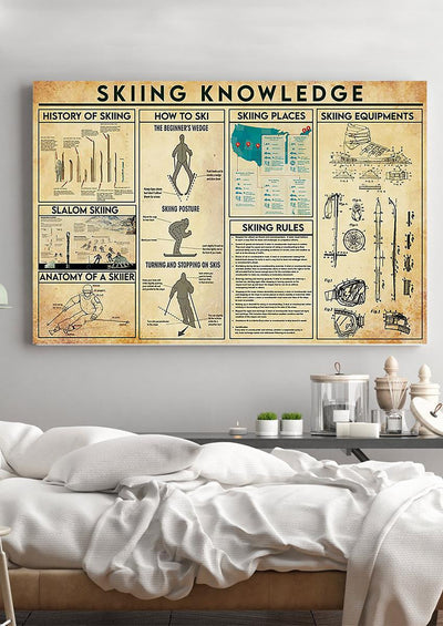 Skiing Basic Information Knowledge Gallery Canvas Wall ArtGift For Sporter Skiier Framed Prints, Canvas
