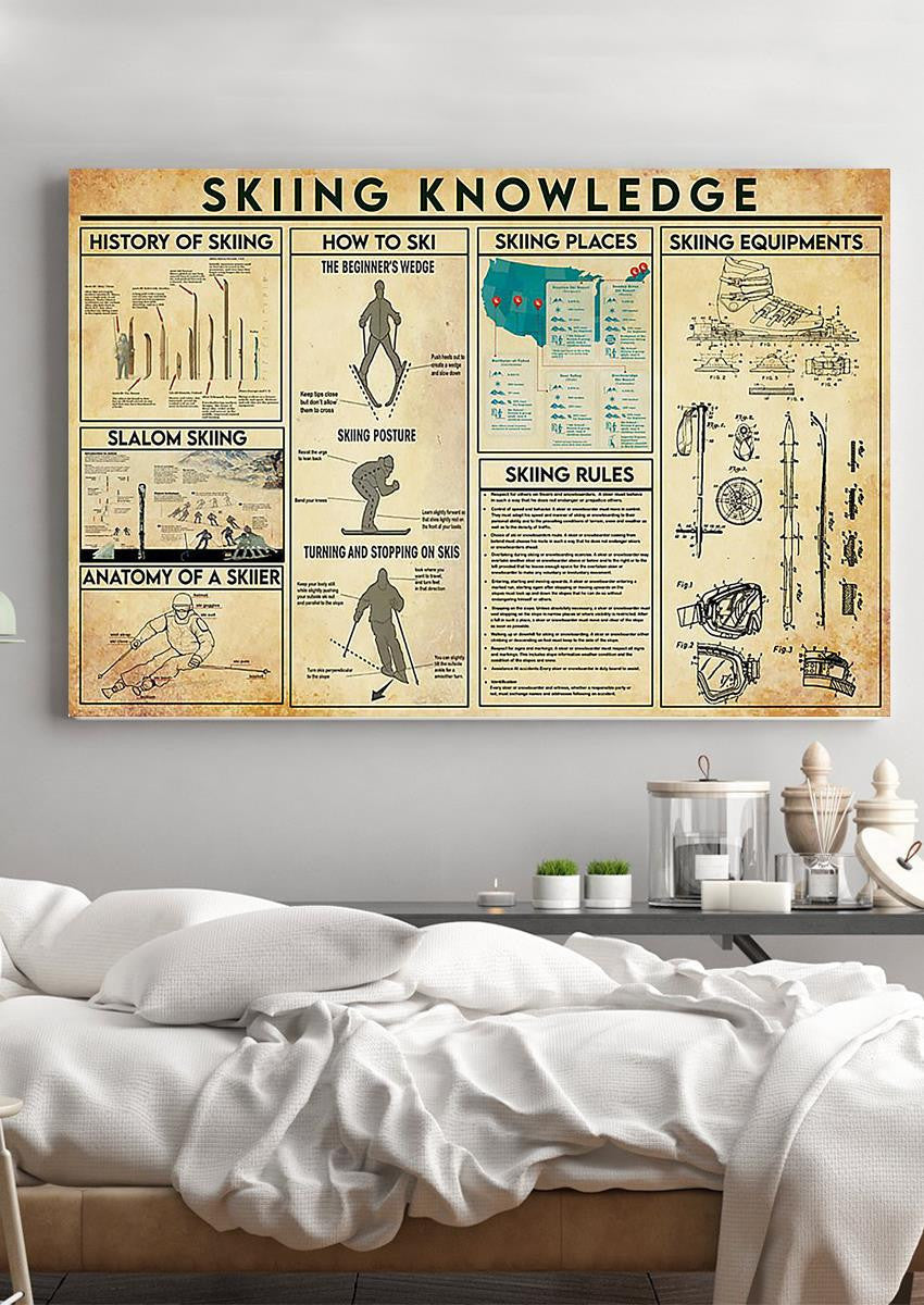 Skiing Basic Information Knowledge Gallery Canvas Wall ArtGift For Sporter Skiier Framed Prints, Canvas