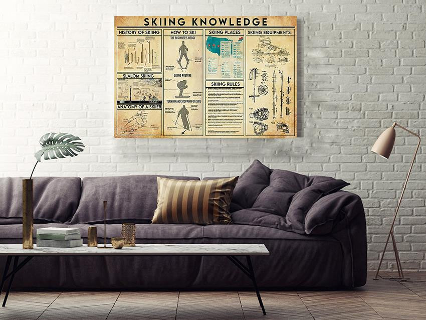 Skiing Basic Information Knowledge Gallery Canvas Wall ArtGift For Sporter Skiier Framed Prints, Canvas