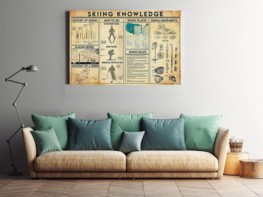 Skiing Basic Information Knowledge Gallery Canvas Wall ArtGift For Sporter Skiier Framed Prints, Canvas