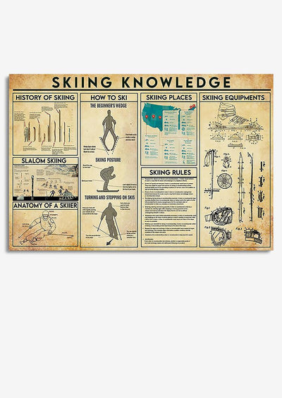 Skiing Basic Information Knowledge Gallery Canvas Wall ArtGift For Sporter Skiier Framed Prints, Canvas