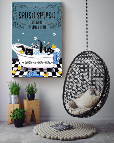 Splish Splash We Were Taking A Bath Gift For Black Cat Lover Bathroom Decor Canvas