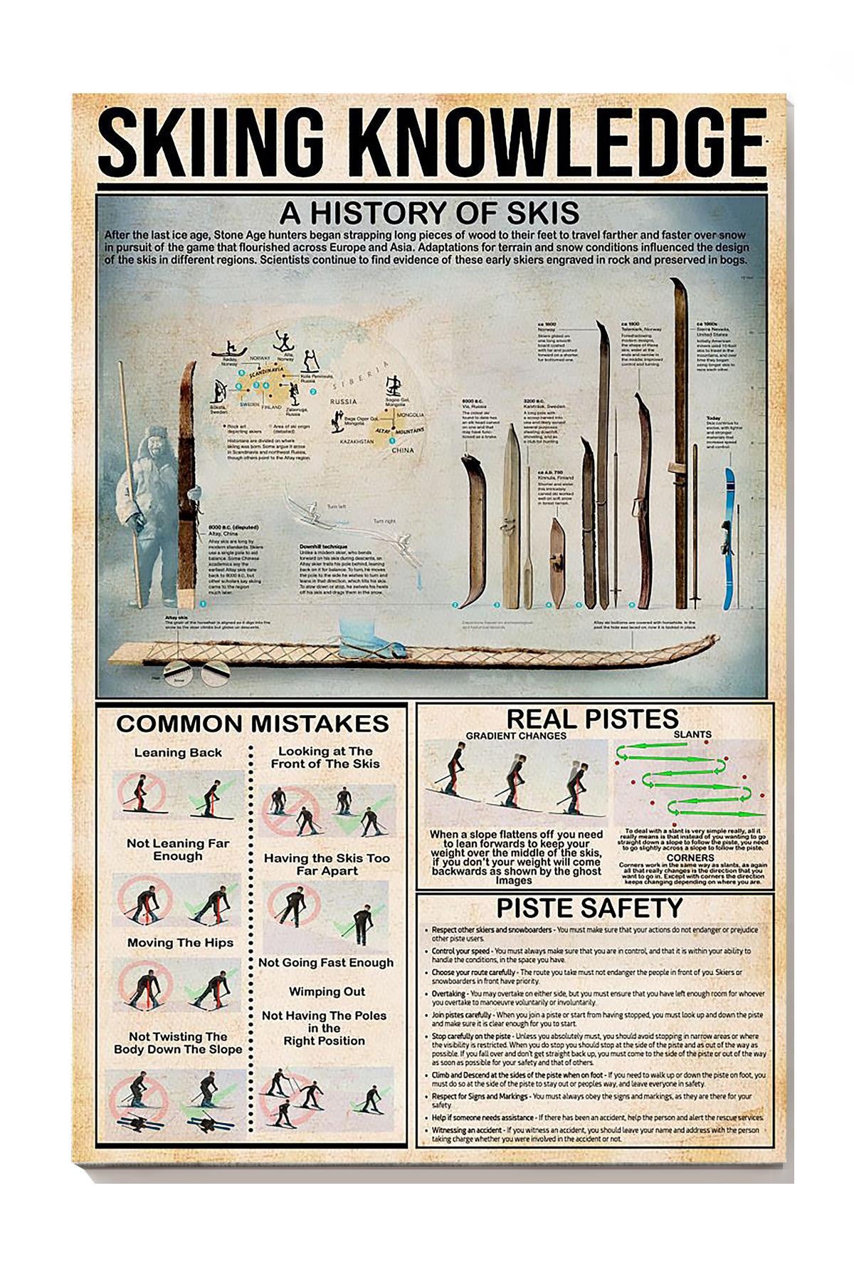 Skiing Knowledge Skiing Walll Art Gift For Scientists Canvas