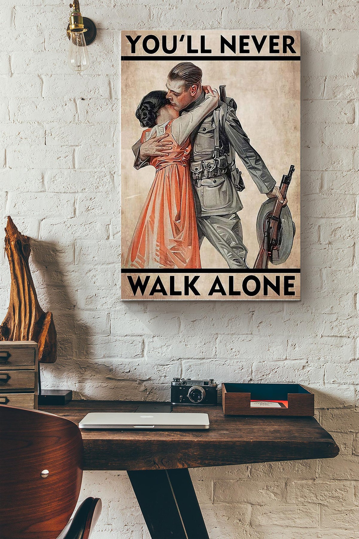 Youll Never Walk Alone Soldier With His Lover Poster Canvas Gallery Wrapped Canvas Framed Gift Idea