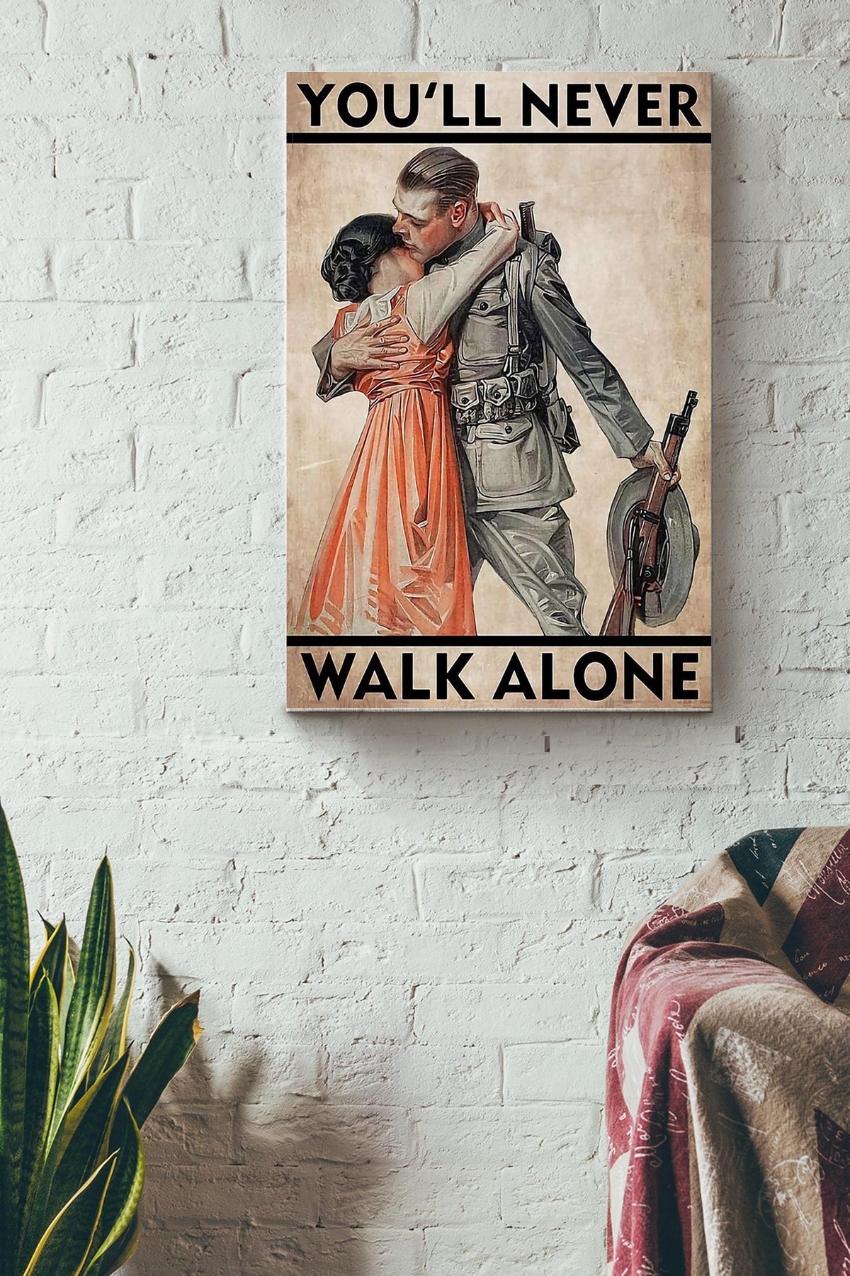 Youll Never Walk Alone Soldier With His Lover Poster Canvas Gallery Wrapped Canvas Framed Gift Idea