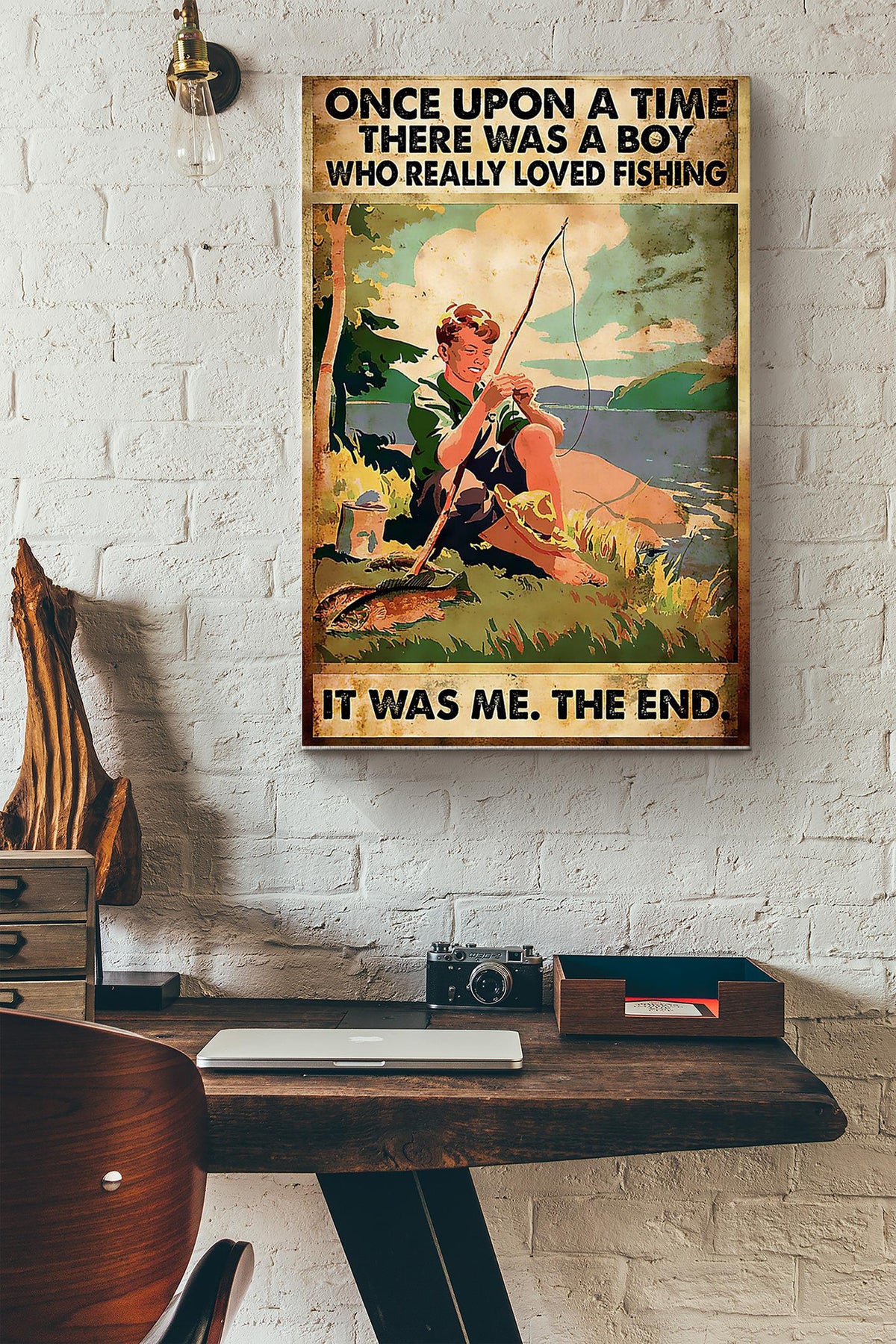 There Was A Boy Who Really Loved Fishing Canvas Gallery Wrapped Canvas Framed Gift Idea