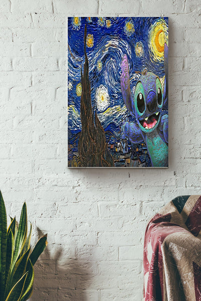 Stitch Starry Night Van Gogh For Lovers Poster Canvas Gallery Wrapped Canvas Framed Gift Idea