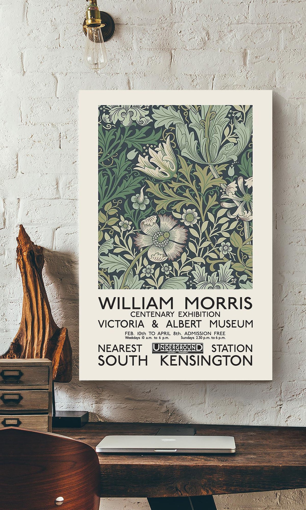 William Morris Centenary Exhibition Floral Gallery Canvas Wall ArtFor Home Decor Housewarming Canvas Framed Prints, Canvas