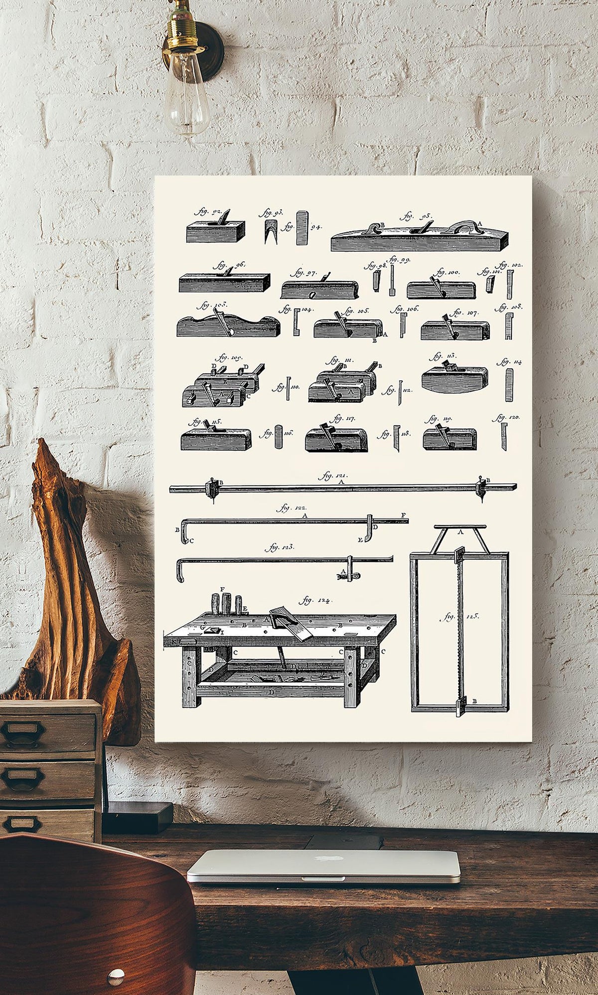 Vintage Woodworking Tools Gallery Canvas Wall ArtGift For Carpenter Canvas Gallery Wrapped Canvas Framed Gift Idea Framed Prints, Canvas