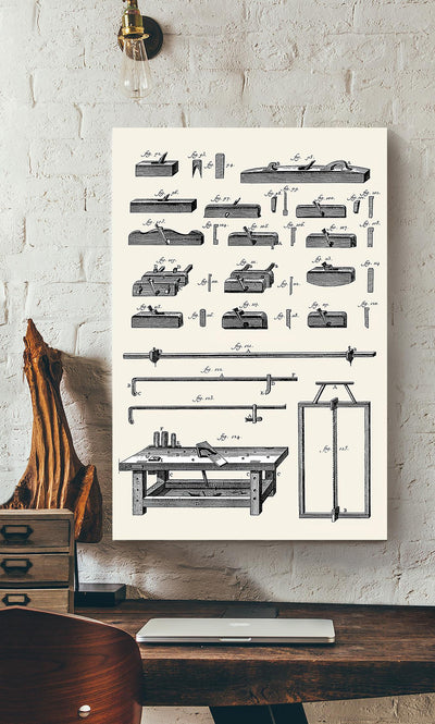 Vintage Woodworking Tools Gallery Canvas Wall ArtGift For Carpenter Canvas Gallery Wrapped Canvas Framed Gift Idea Framed Prints, Canvas