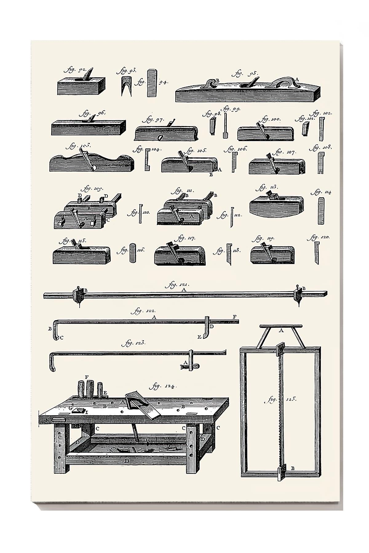 Vintage Woodworking Tools Gallery Canvas Wall ArtGift For Carpenter Canvas Gallery Wrapped Canvas Framed Gift Idea Framed Prints, Canvas