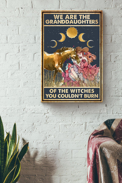 We Are Granddaughter Of Witch Cowgirl Halloween Wall Decor Gift For Pumpkin Carving Ideas Halloween Decorations Haunted Houses Canvas