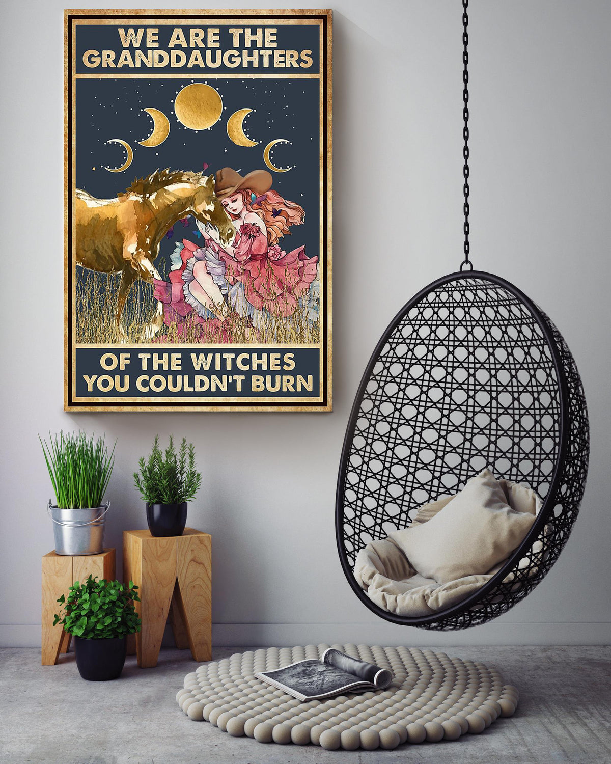 We Are Granddaughter Of Witch Cowgirl Halloween Wall Decor Gift For Pumpkin Carving Ideas Halloween Decorations Haunted Houses Canvas