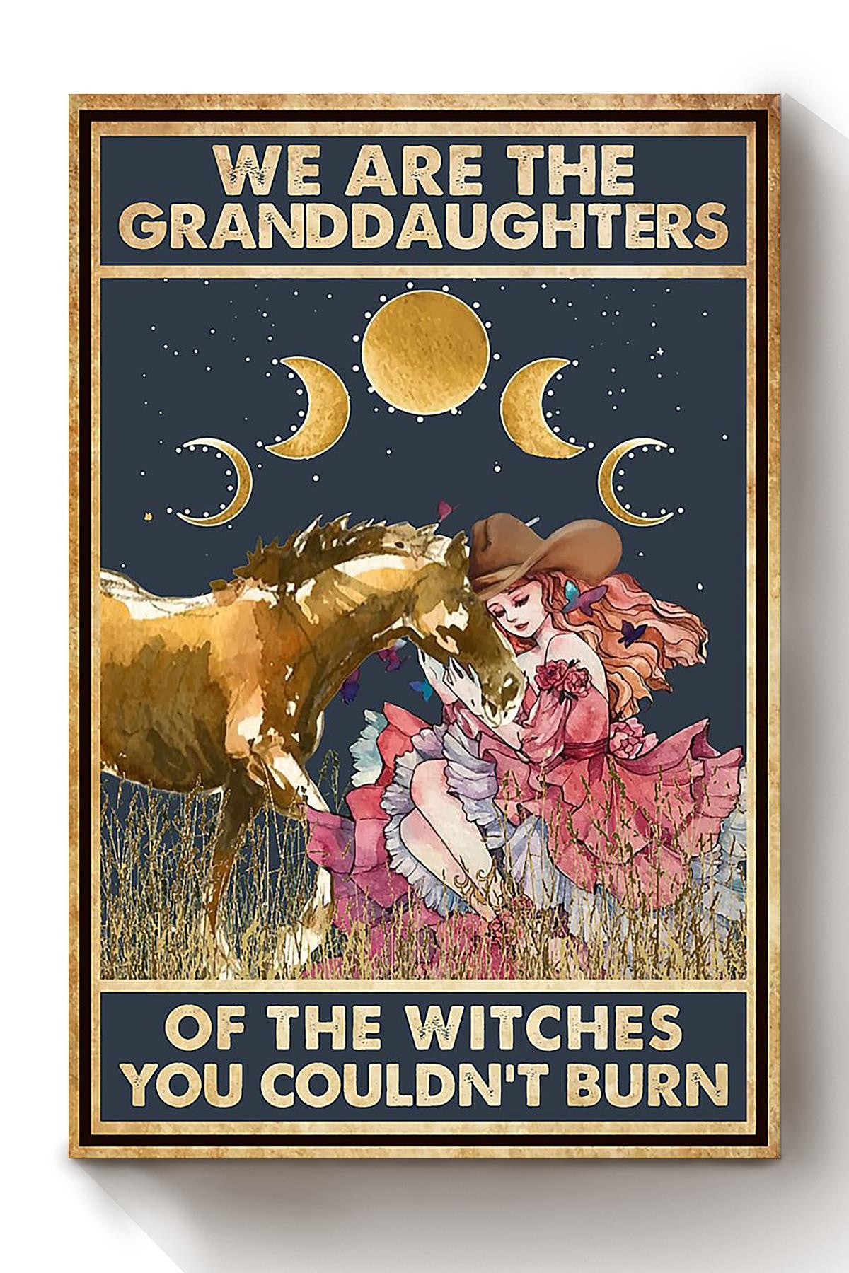 We Are Granddaughter Of Witch Cowgirl Halloween Wall Decor Gift For Pumpkin Carving Ideas Halloween Decorations Haunted Houses Canvas