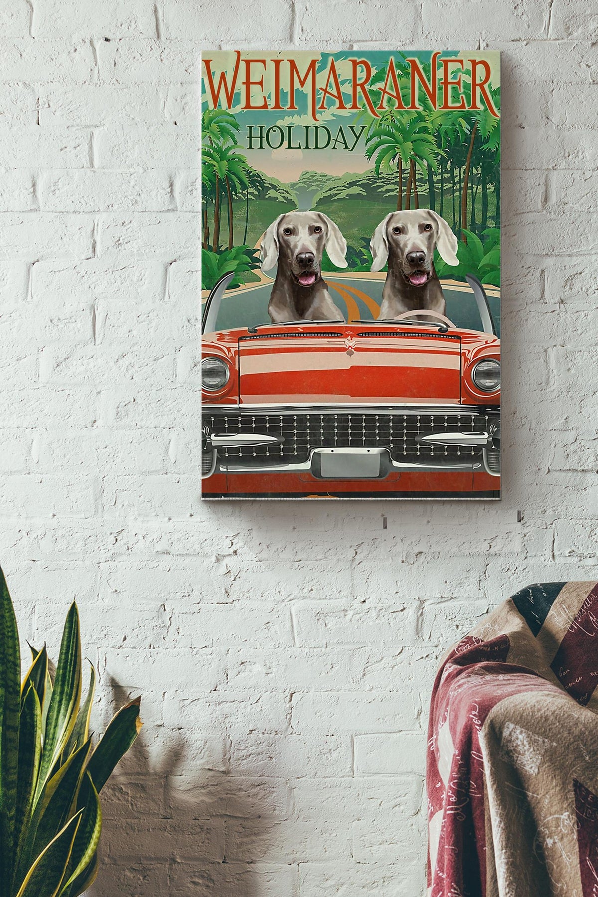 Weimaraner Holiday Funny Poster Dog Loves Vintage Gallery Canvas Wall ArtGifts Canvas Gallery Wrapped Canvas Framed Gift Idea Framed Prints, Canvas