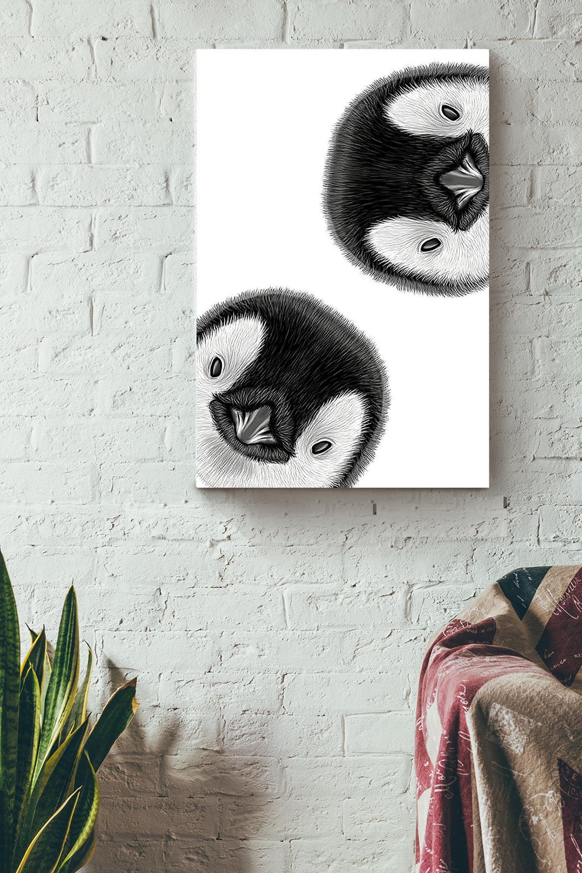 Two Cute Penguin Face Gift For Home Decor Housewarming Canvas