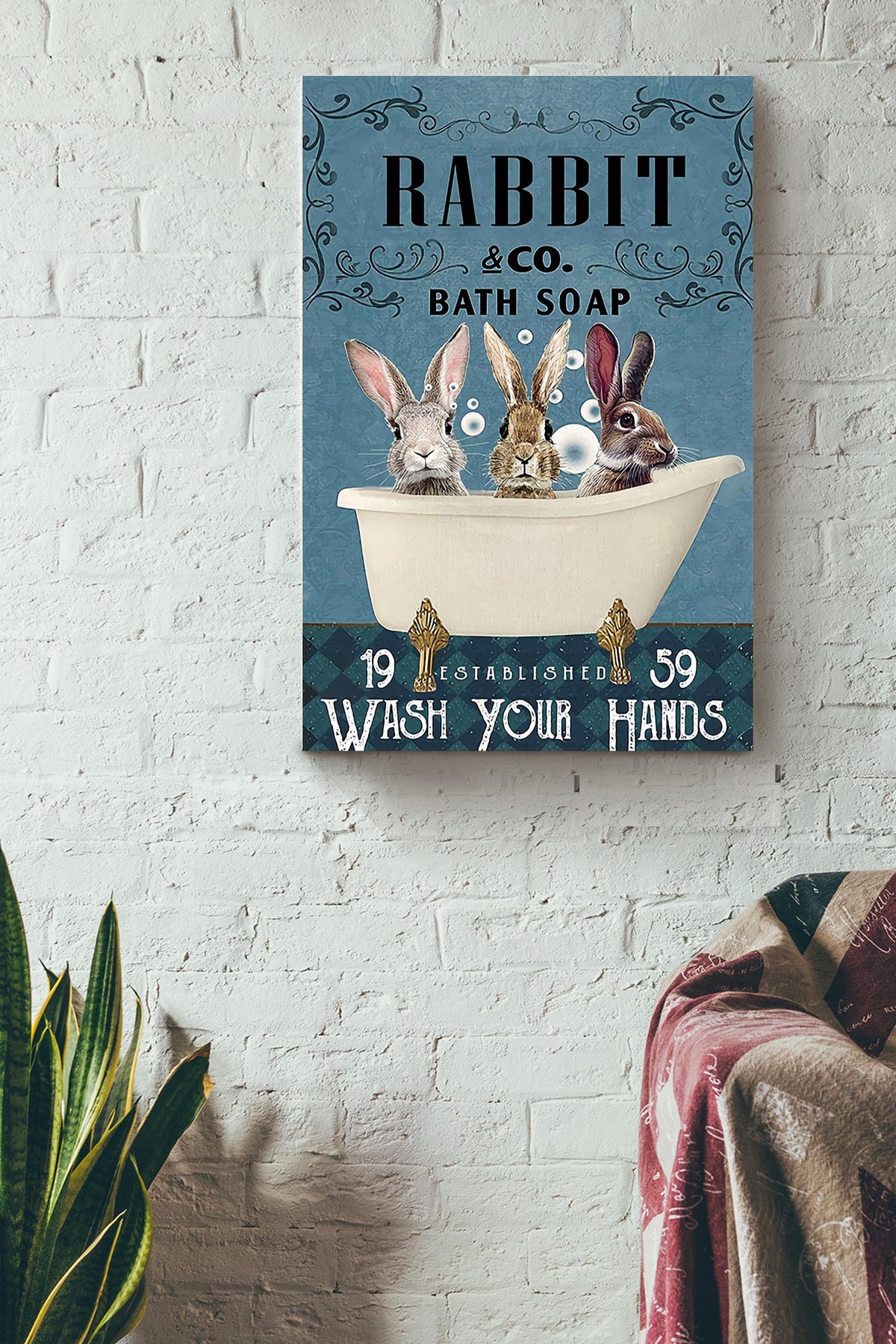 Wash Your Hands Poster For Bathroom Decor Rabbit Lover Gift Canvas