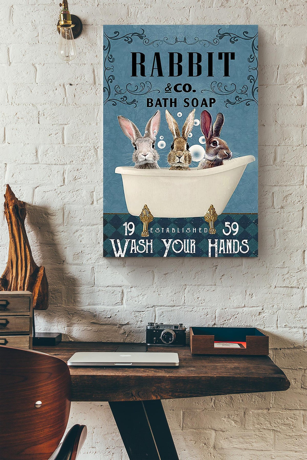 Wash Your Hands Poster For Bathroom Decor Rabbit Lover Gift Canvas