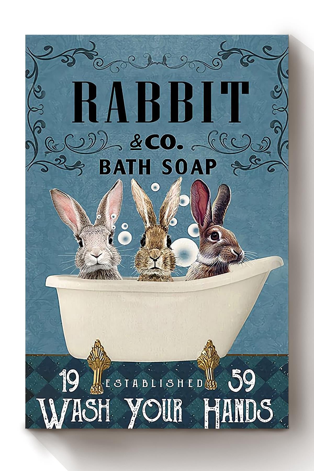 Wash Your Hands Poster For Bathroom Decor Rabbit Lover Gift Canvas