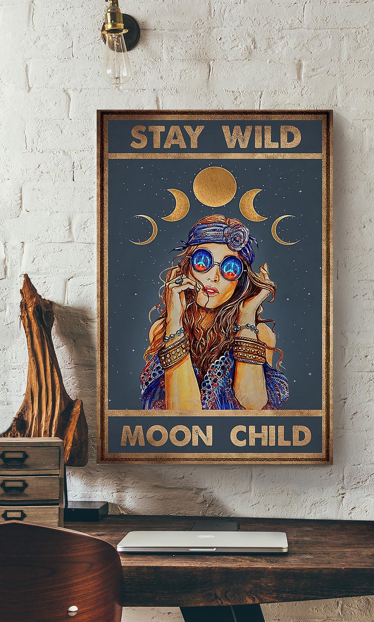 Stay Wild Moon Child Keep Calming Quote Gallery Canvas Wall ArtGift For Yoga Hippie Girl Meditation Lover 05 Canvas Framed Prints, Canvas
