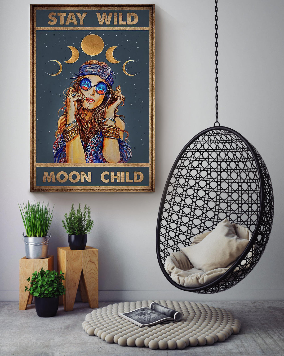 Stay Wild Moon Child Keep Calming Quote Gallery Canvas Wall ArtGift For Yoga Hippie Girl Meditation Lover 05 Canvas Framed Prints, Canvas