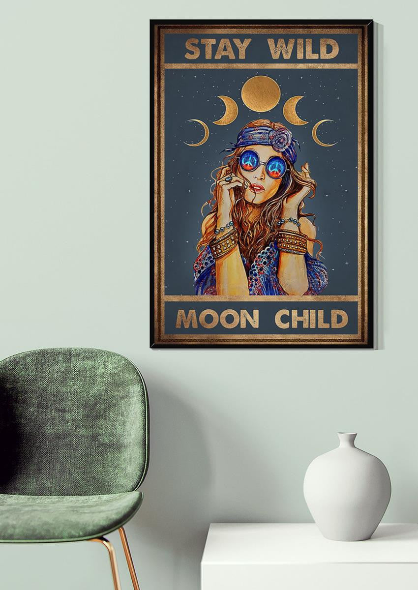 Stay Wild Moon Child Keep Calming Quote Gallery Canvas Wall ArtGift For Yoga Hippie Girl Meditation Lover 05 Canvas Framed Prints, Canvas