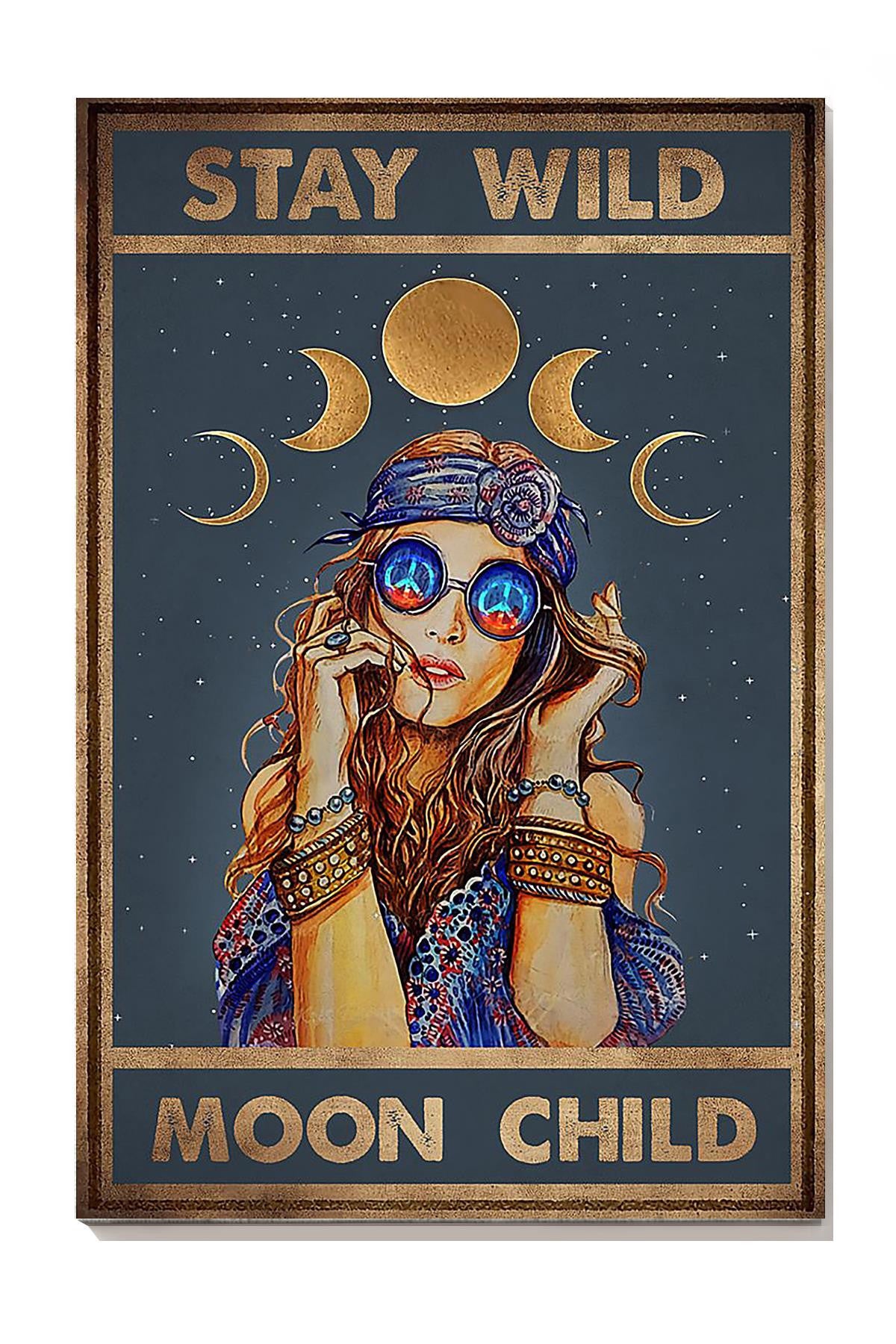 Stay Wild Moon Child Keep Calming Quote Gallery Canvas Wall ArtGift For Yoga Hippie Girl Meditation Lover 05 Canvas Framed Prints, Canvas