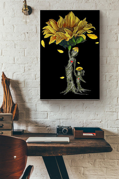 Sunflower Tree Mother And Daughter Poster Canvas Gallery Wrapped Canvas Framed Gift Idea