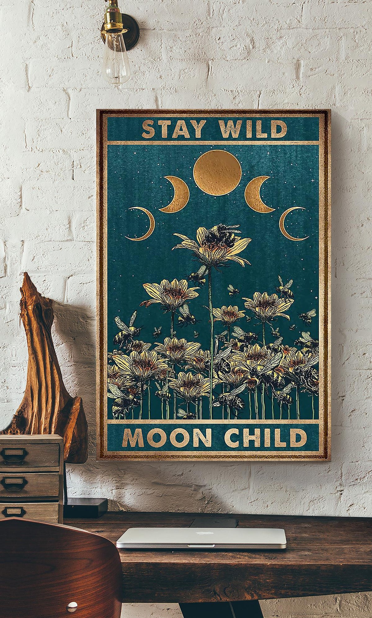 Stay Wild Moon Child Keep Calming Quote Gallery Canvas Wall ArtGift For Yoga Girl Meditation Lover 03 Canvas Framed Prints, Canvas