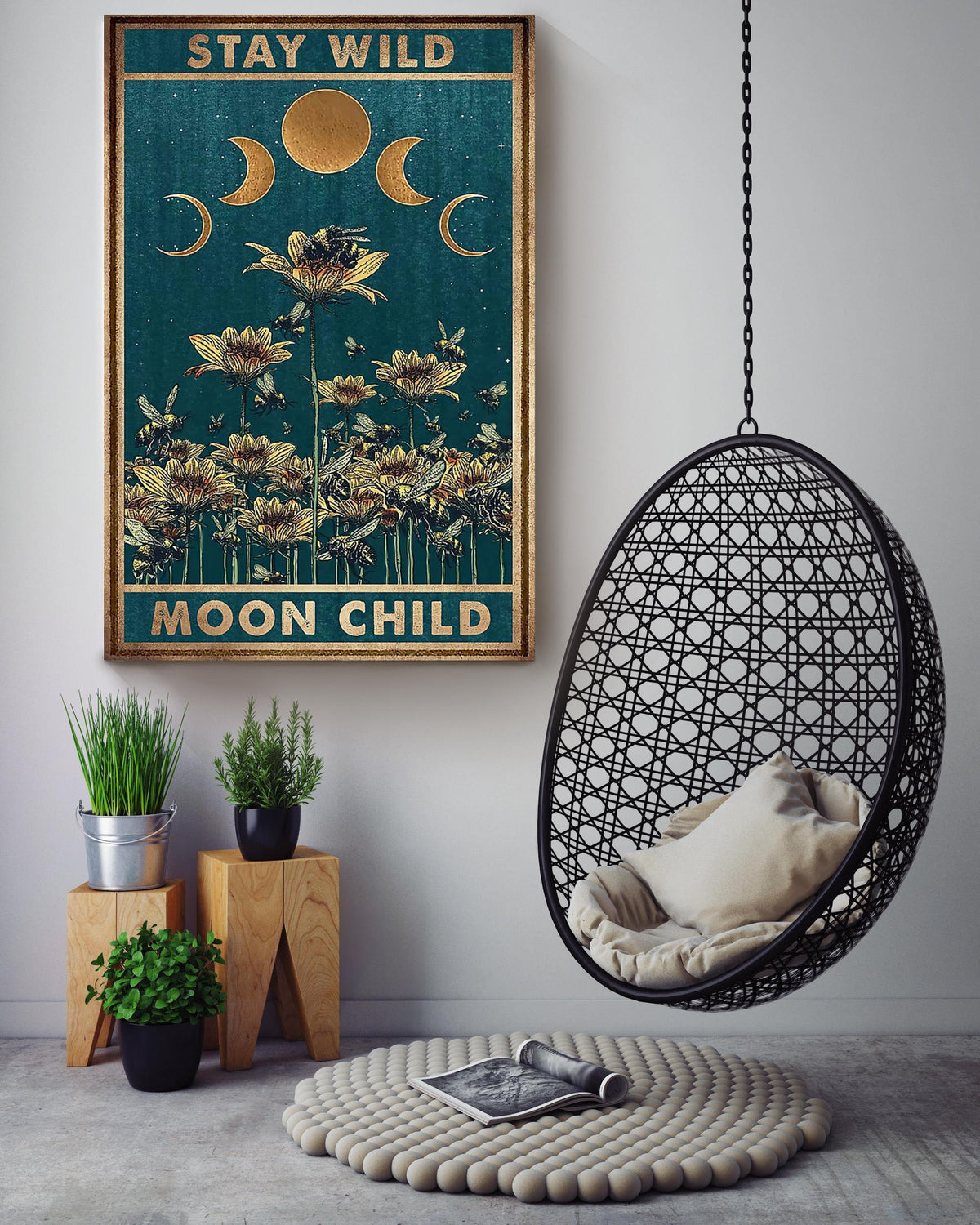Stay Wild Moon Child Keep Calming Quote Gallery Canvas Wall ArtGift For Yoga Girl Meditation Lover 03 Canvas Framed Prints, Canvas