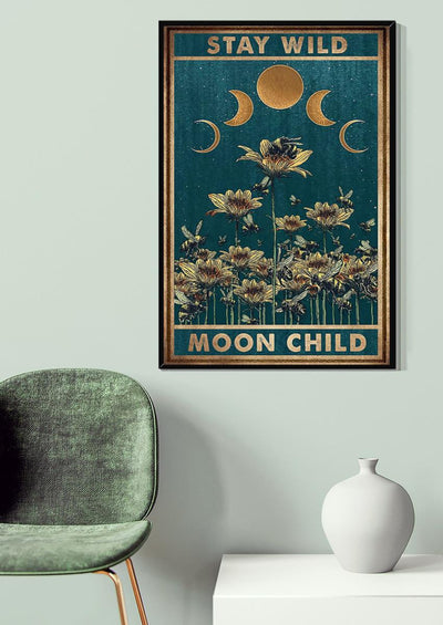 Stay Wild Moon Child Keep Calming Quote Gallery Canvas Wall ArtGift For Yoga Girl Meditation Lover 03 Canvas Framed Prints, Canvas