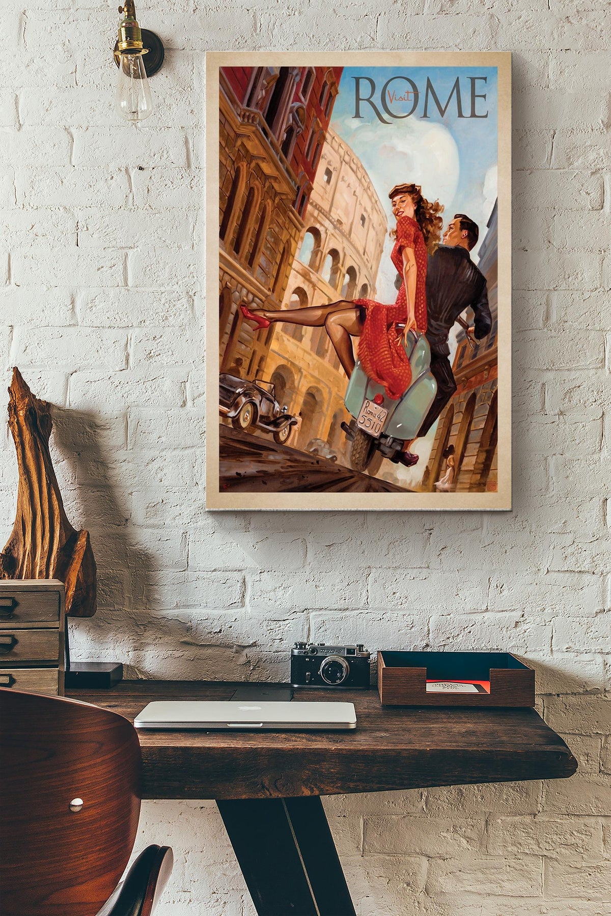 Vintage Visit Rome Travel Poster Art Print Canvas Gallery Wrapped Canvas Framed Gift Idea