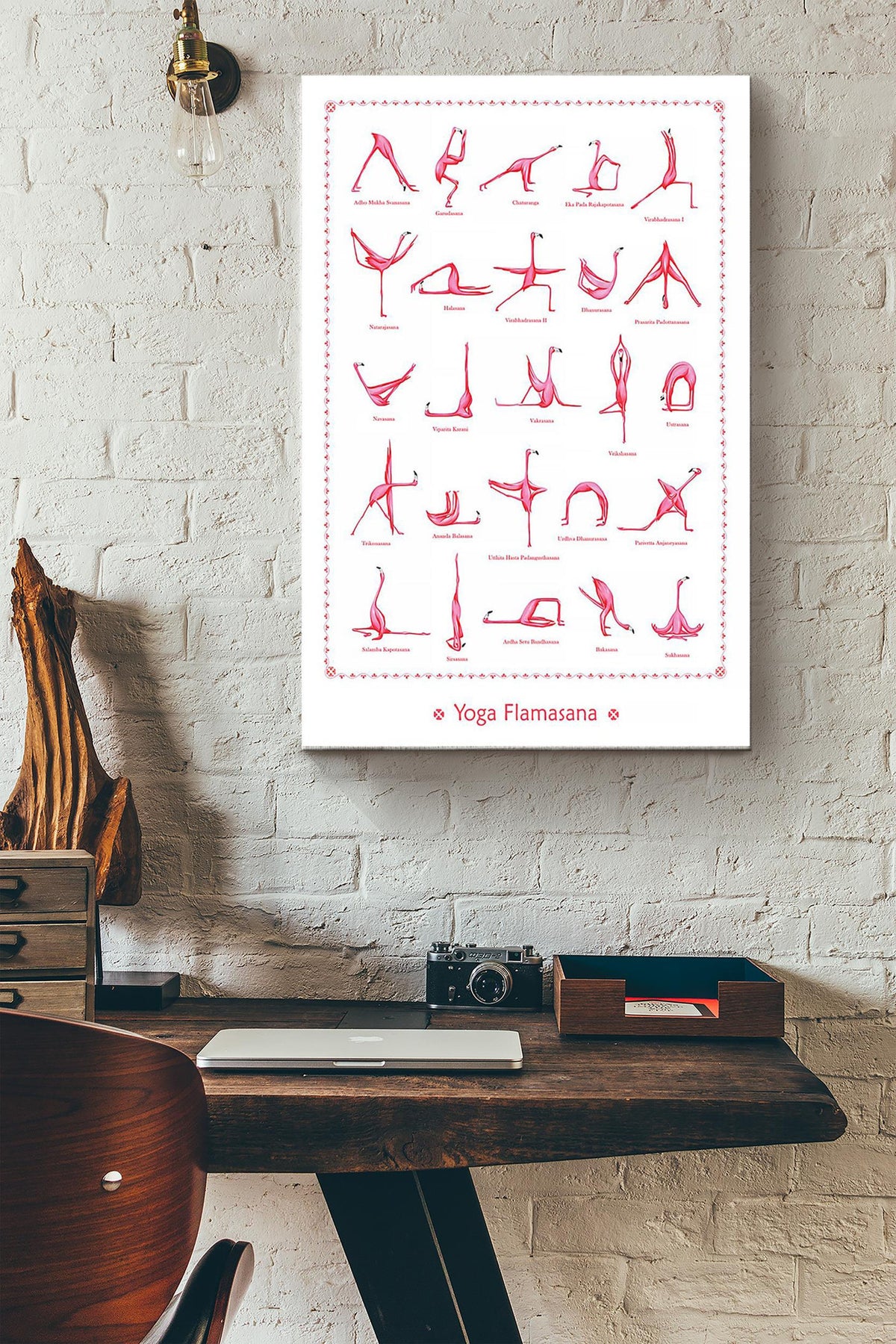 Yoga Flamasana Flamingo Doing Yoga Poster Canvas Gallery Wrapped Canvas Framed Gift Idea