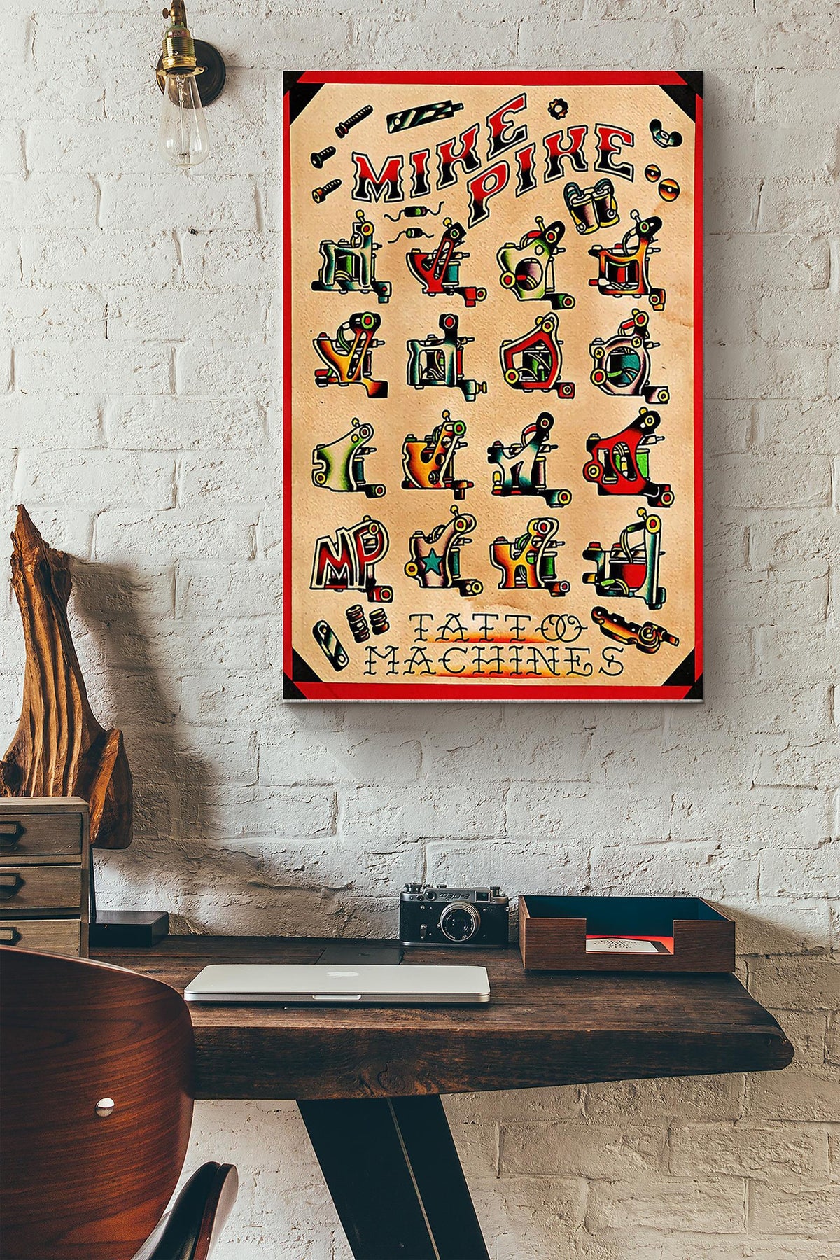 Tattoo Machines Color Drawing Poster Canvas Gallery Wrapped Canvas Framed Gift Idea