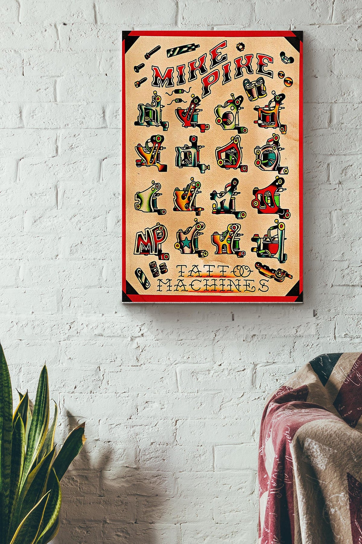 Tattoo Machines Color Drawing Poster Canvas Gallery Wrapped Canvas Framed Gift Idea