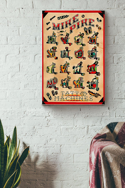 Tattoo Machines Color Drawing Poster Canvas Gallery Wrapped Canvas Framed Gift Idea