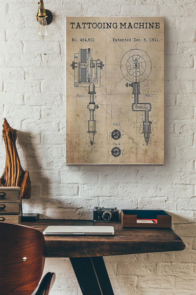 Tattooing Machine Hand Drawing Tattoo Poster Canvas Gallery Wrapped Canvas Framed Gift Idea