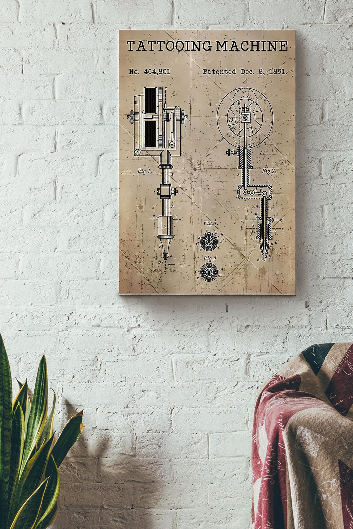 Tattooing Machine Hand Drawing Tattoo Poster Canvas Gallery Wrapped Canvas Framed Gift Idea