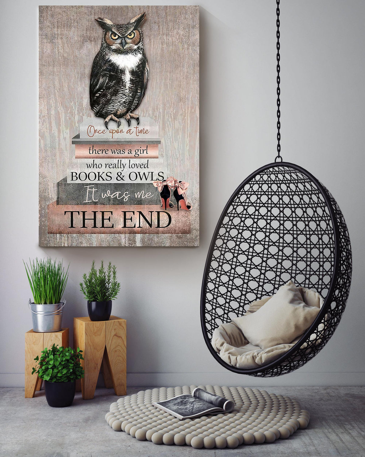 There Was A Girl Who Really Loved Books And Owls Gallery Canvas Wall ArtFor Book Lover Owl Lover Bookstore Decor National Book Loves Day Canvas Gallery Wrapped Canvas Framed Gift Idea Framed Prints, Canvas