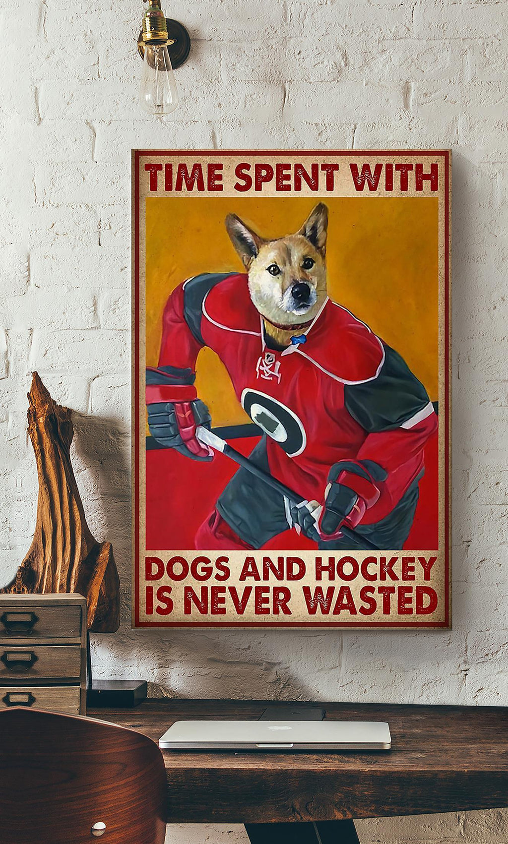 Shepherd Time Spent With Dogs And Hockey Is Never Wasted Dog Gallery Canvas Wall ArtFor Home Decor Gift For Dog Lover Hockey Player Canvas Gallery Wrapped Canvas Framed Gift Idea Framed Prints, Canvas