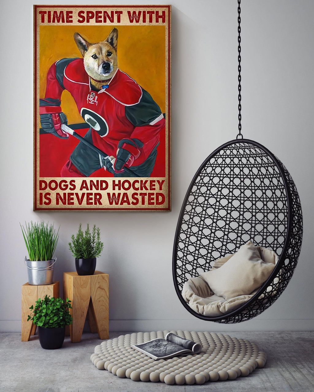 Shepherd Time Spent With Dogs And Hockey Is Never Wasted Dog Gallery Canvas Wall ArtFor Home Decor Gift For Dog Lover Hockey Player Canvas Gallery Wrapped Canvas Framed Gift Idea Framed Prints, Canvas