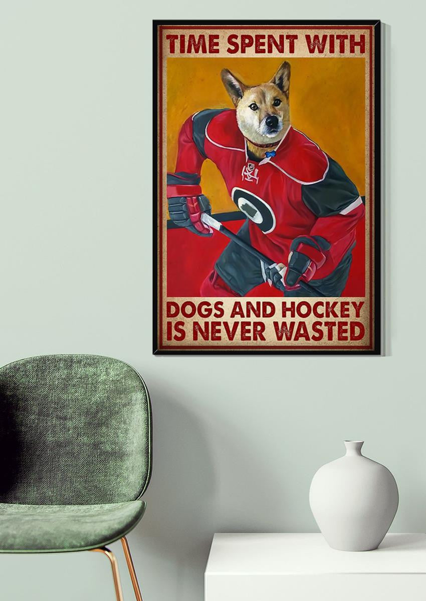 Shepherd Time Spent With Dogs And Hockey Is Never Wasted Dog Gallery Canvas Wall ArtFor Home Decor Gift For Dog Lover Hockey Player Canvas Gallery Wrapped Canvas Framed Gift Idea Framed Prints, Canvas