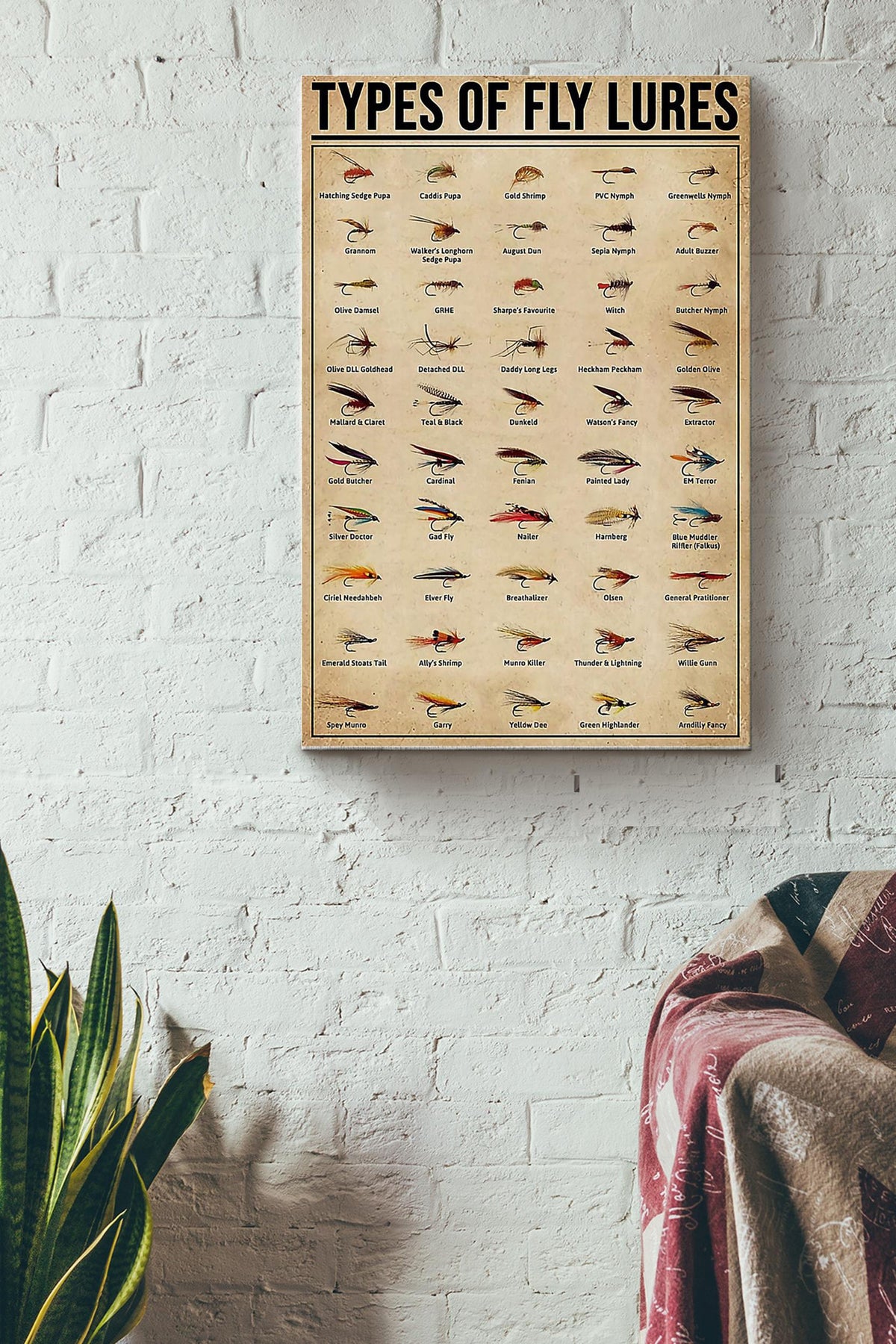 Types Of Fly Lures Poster Canvas Gallery Wrapped Canvas Framed Gift Idea