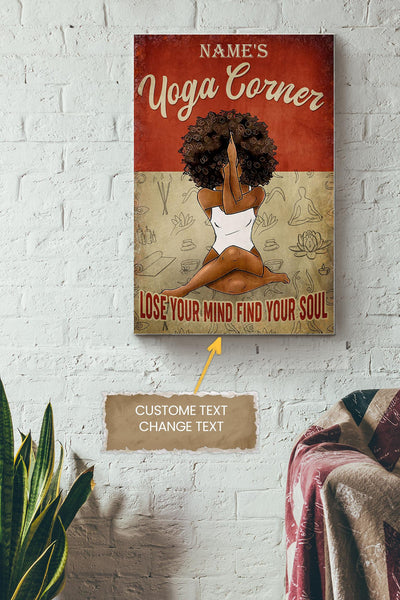 Yoga Corner Personalized Poster - Women Gallery Canvas Wall Art- Gift For African Woman Home Decor Yoga Lover Canvas Gallery Wrapped Canvas Framed Gift Idea Framed Prints, Canvas