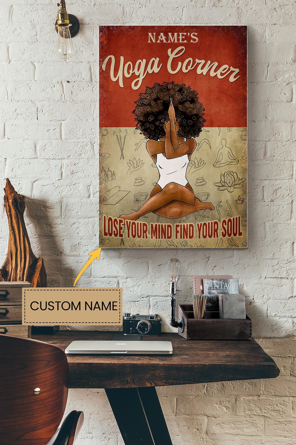 Yoga Corner Personalized Poster - Women Gallery Canvas Wall Art- Gift For African Woman Home Decor Yoga Lover Canvas Gallery Wrapped Canvas Framed Gift Idea Framed Prints, Canvas