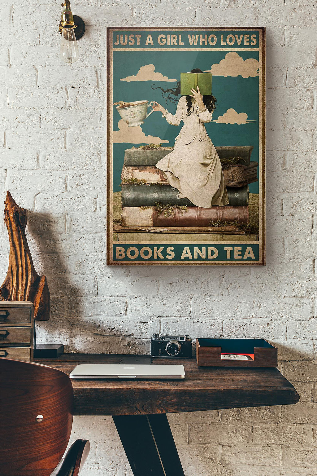 Book Just A Girl Who Loves Books And Tea Canvas Ideas, Canvas Hanging Prints,  Gift Idea Framed Prints, Canvas