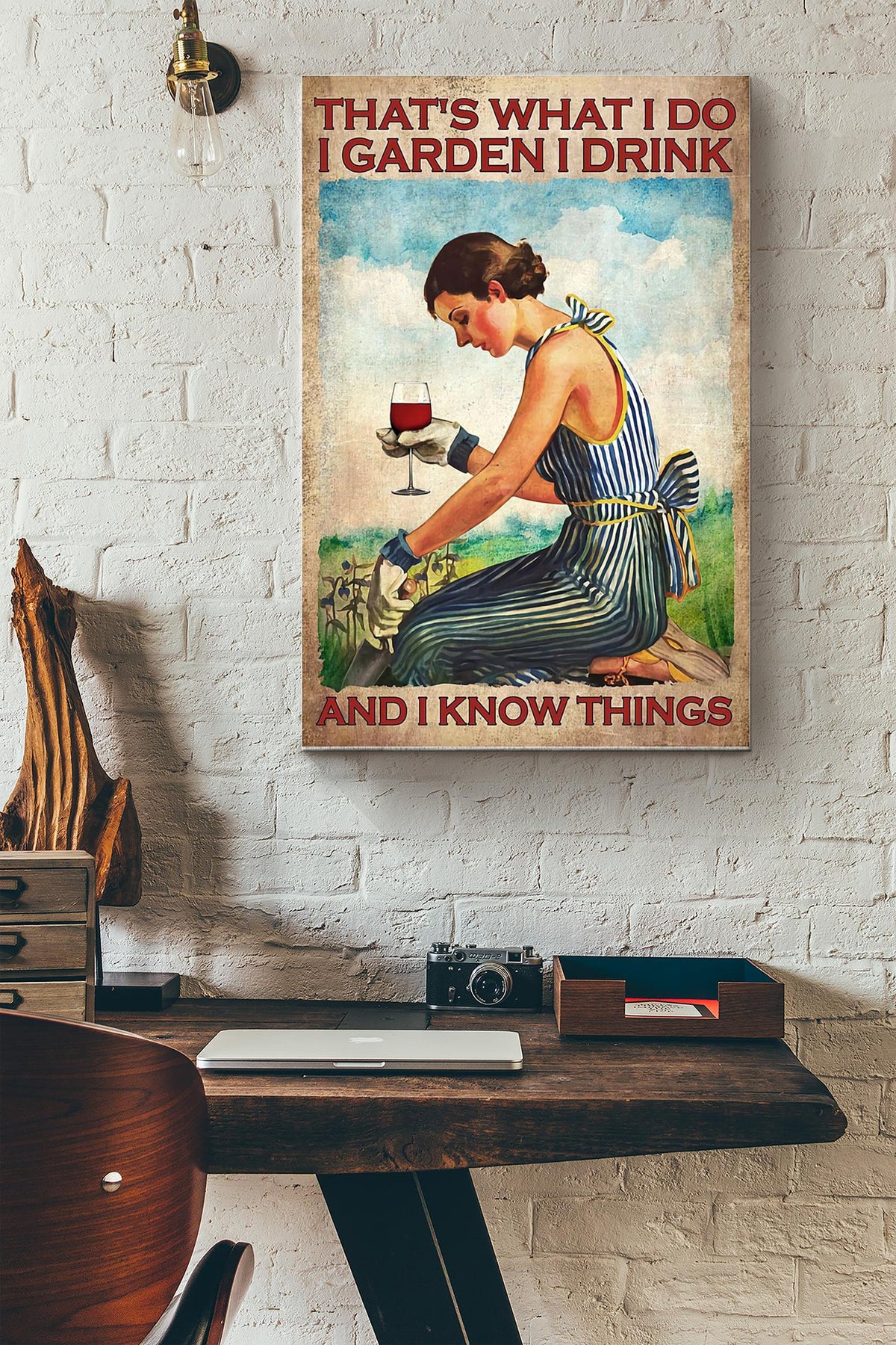 Gardening Girl And Wine Wrapped Canvas