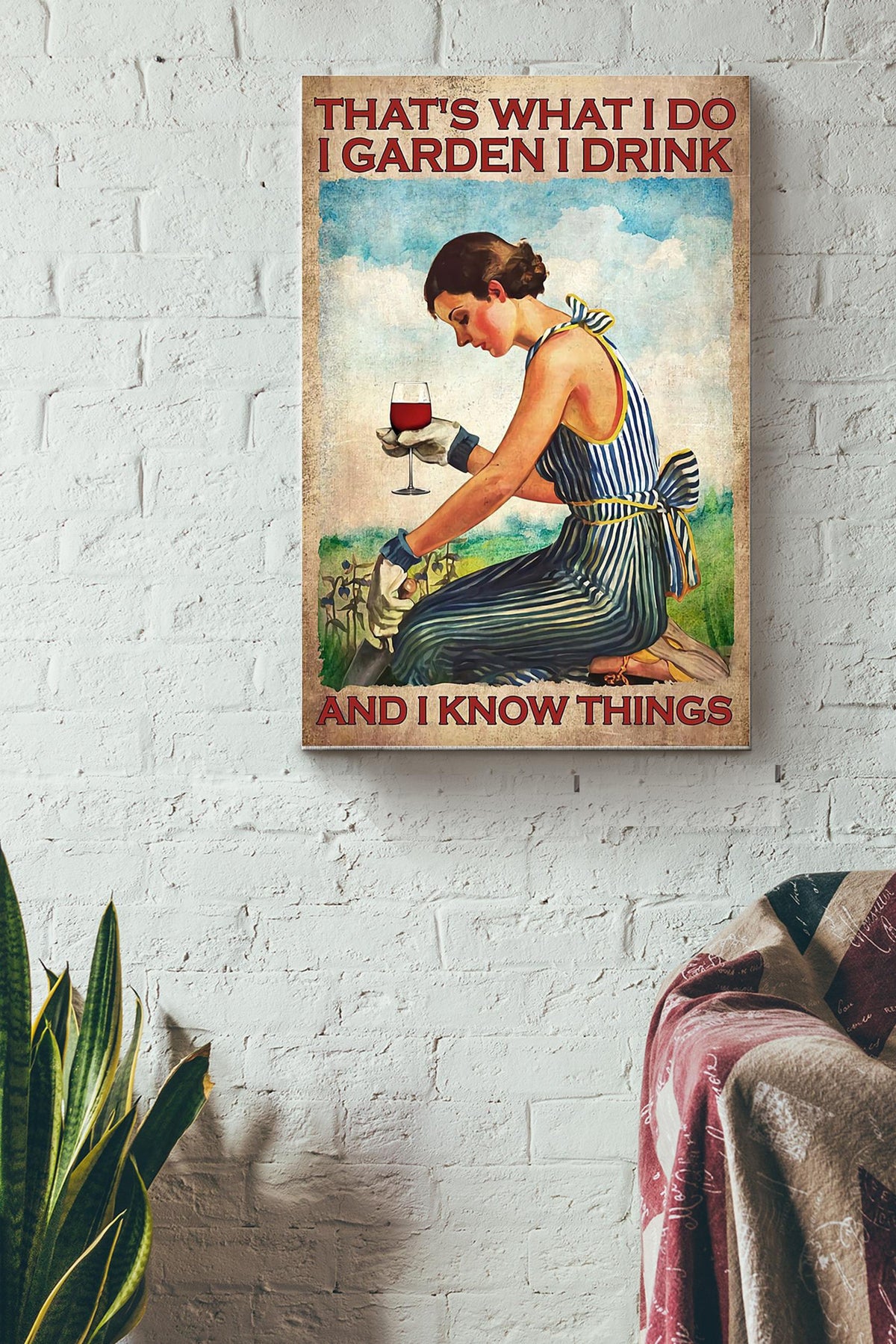 Gardening Girl And Wine Wrapped Canvas