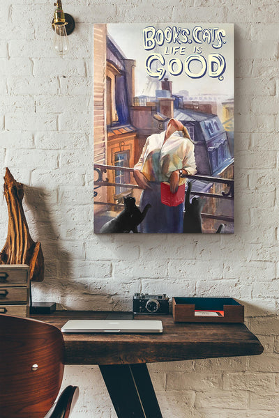 Books Cats Life Is Good Canvas Ideas, Canvas Hanging Prints,  Gift Idea Framed Prints, Canvas