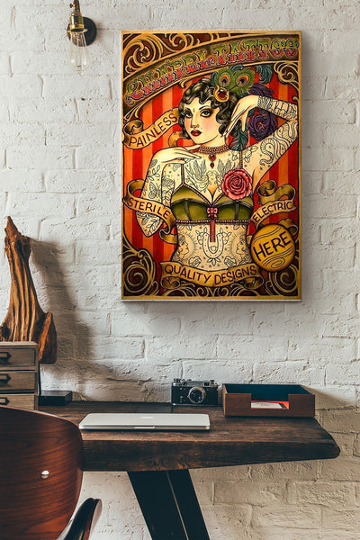 Chapel Tattoo Painless Sterile Electric Quality Designs Cool Girl With Tattoo Canvas Ideas, Canvas Hanging Prints,  Gift Idea Framed Prints, Canvas